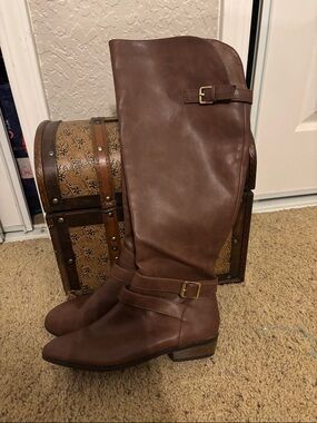 Material Girl Brown Tall Buckle Riding Boots